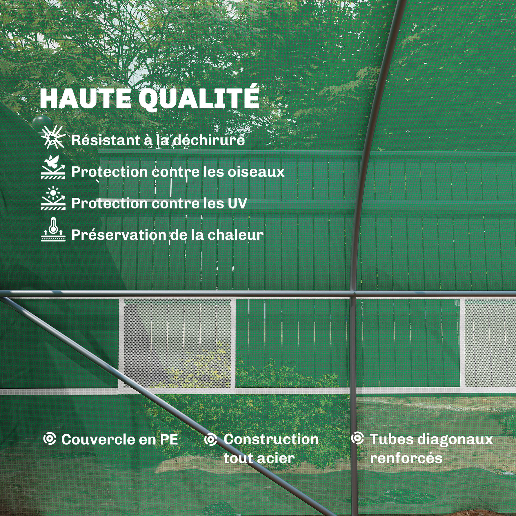 Serre de jardin tunnel grande taille avec bâche PE cadre en acier porte enroulable et 12 fenêtres 8 x 3 x 2 m vert