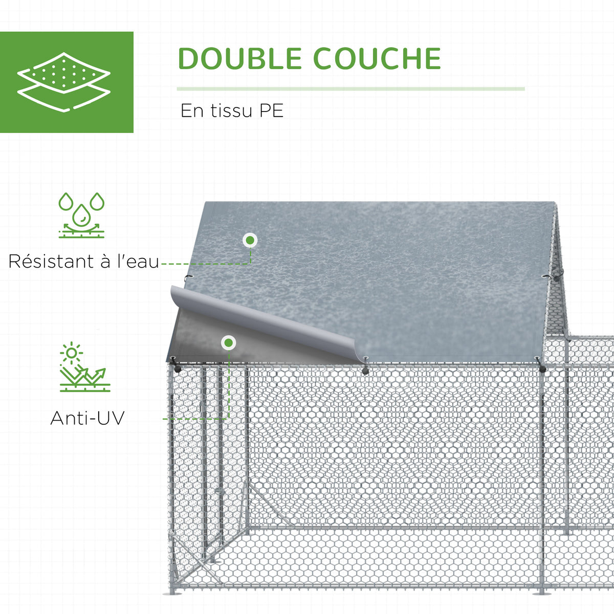 Enclos poulailler parc grillagé extérieur 18 m² chenil volière espace couvert acier galvanisé 6 x 3 x 1,95 m-5
