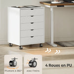 Caisson bureau mobile avec 5 tiroirs, meuble rangement bureau à roulettes pour documents A3/Lettre/A4, blanc