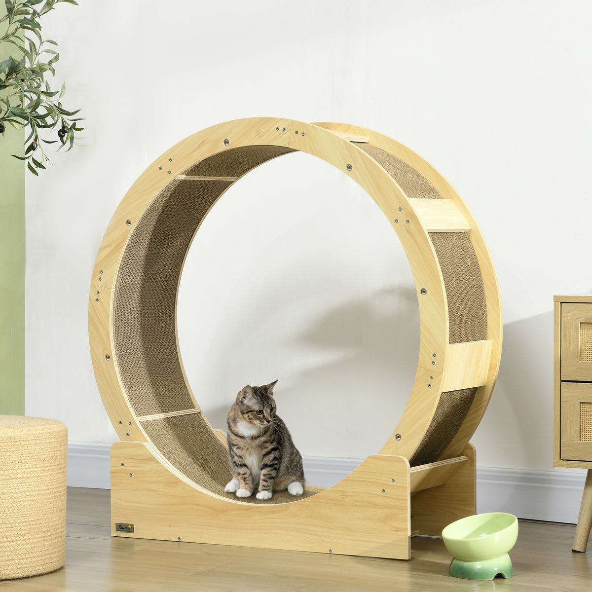 Ruota da corsa per gatti da interno tapis roulant con freno tiragraffi diametro 91 cm naturale