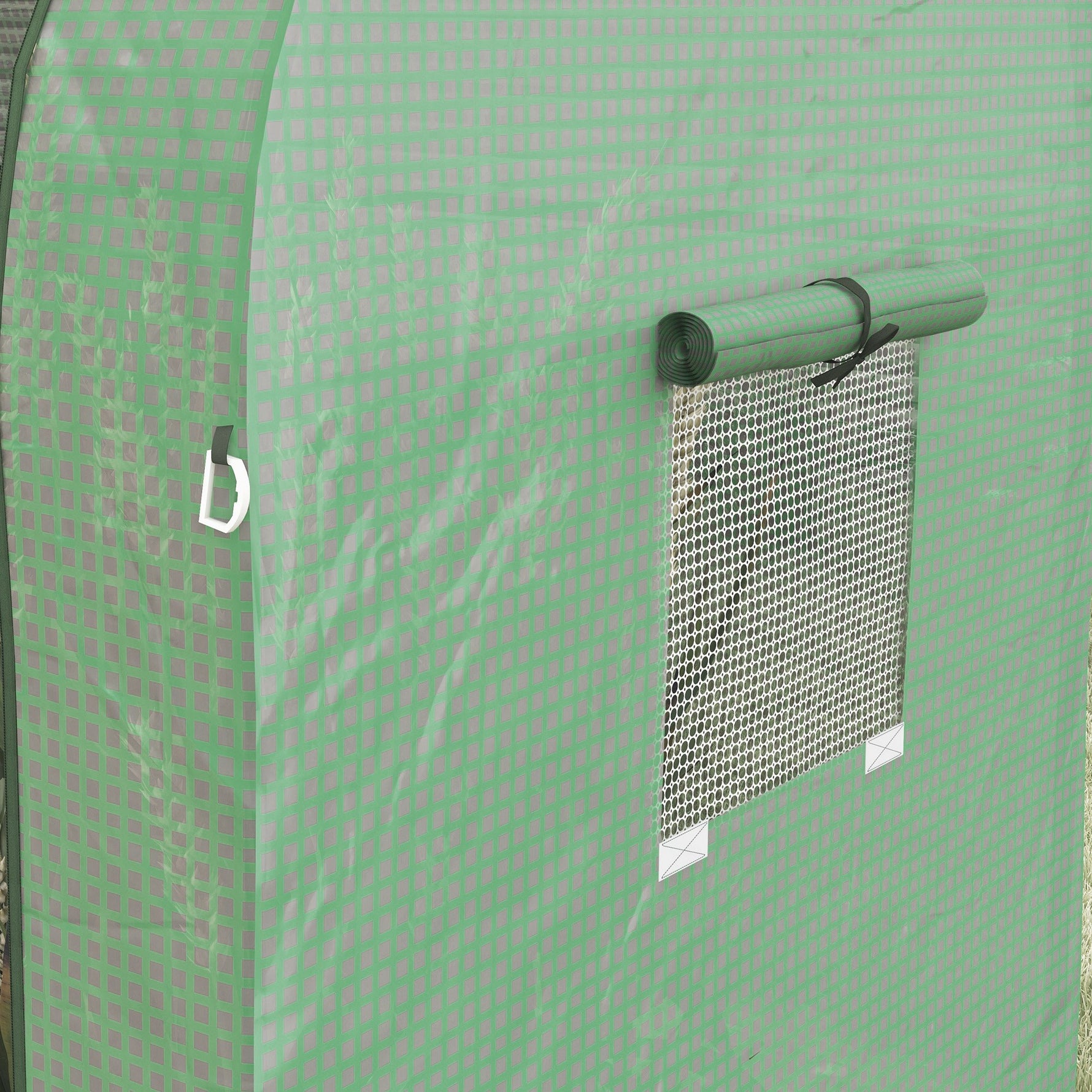 Serre de jardin 1,8 m² dim. 1,85L x 0,9l x 1,5H m 2 Portes zippées déroulantes 4 fenêtres enroulables Acier PE Vert