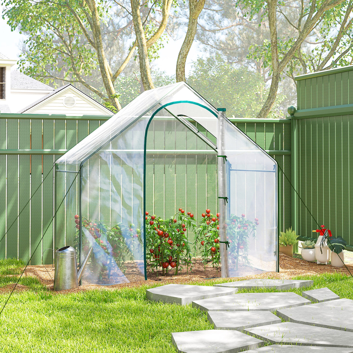 Serra da giardino Balcone terrazza Serra per pomodori 1,8L x 1P x 1,68A m Acciaio plastica impermeabile Trasparente Verde