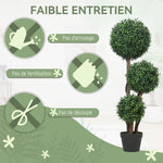 Plante Artificielle 100 cm, 3 Boules de Buis, Pot, Facile à Nettoyer, Arbre Artificiel Intérieur Extérieur, Vert