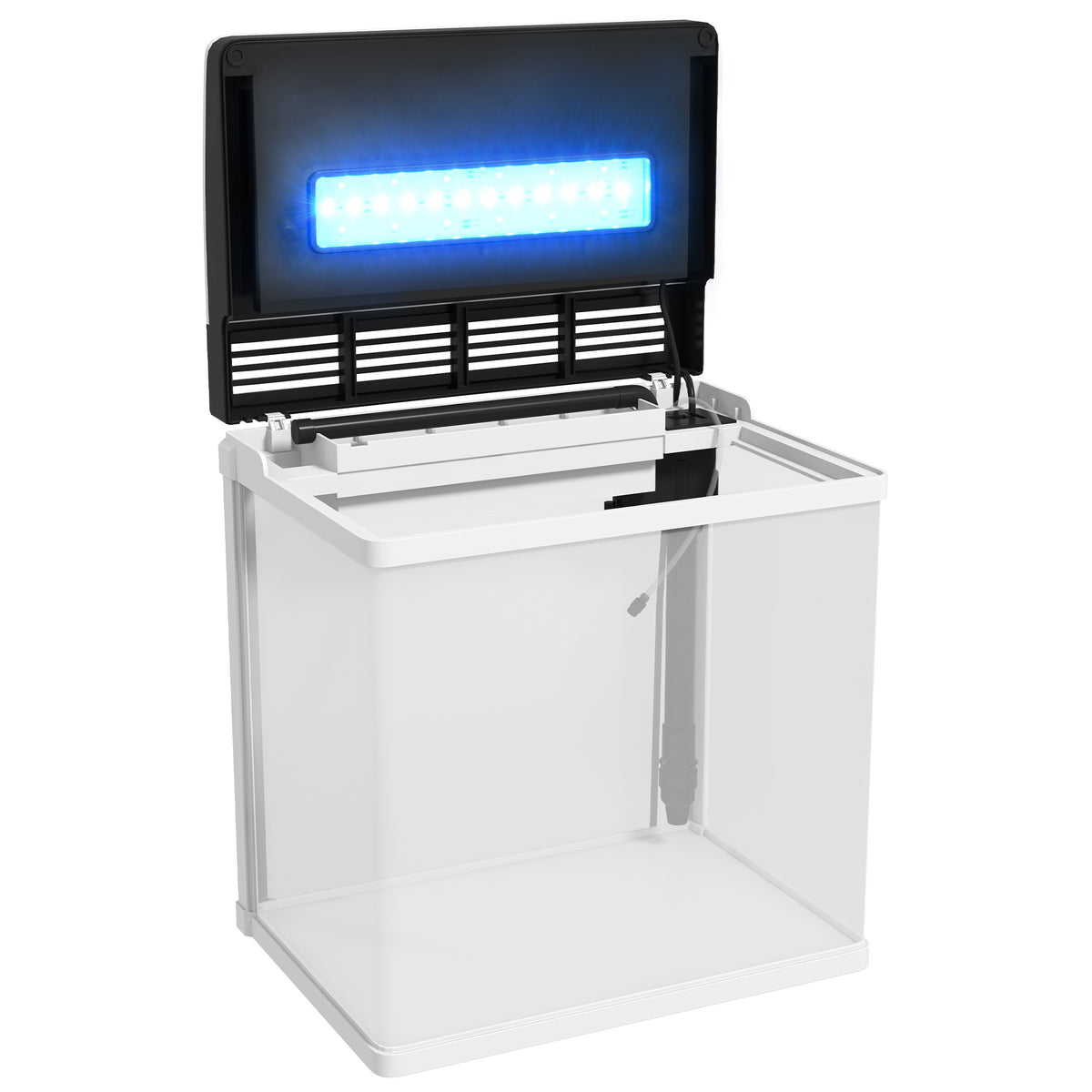 Aquarium en verre avec filtre couvercle et lumière LED pour poissons capacité 28L 38 x 26 x 39,5 cm blanc
