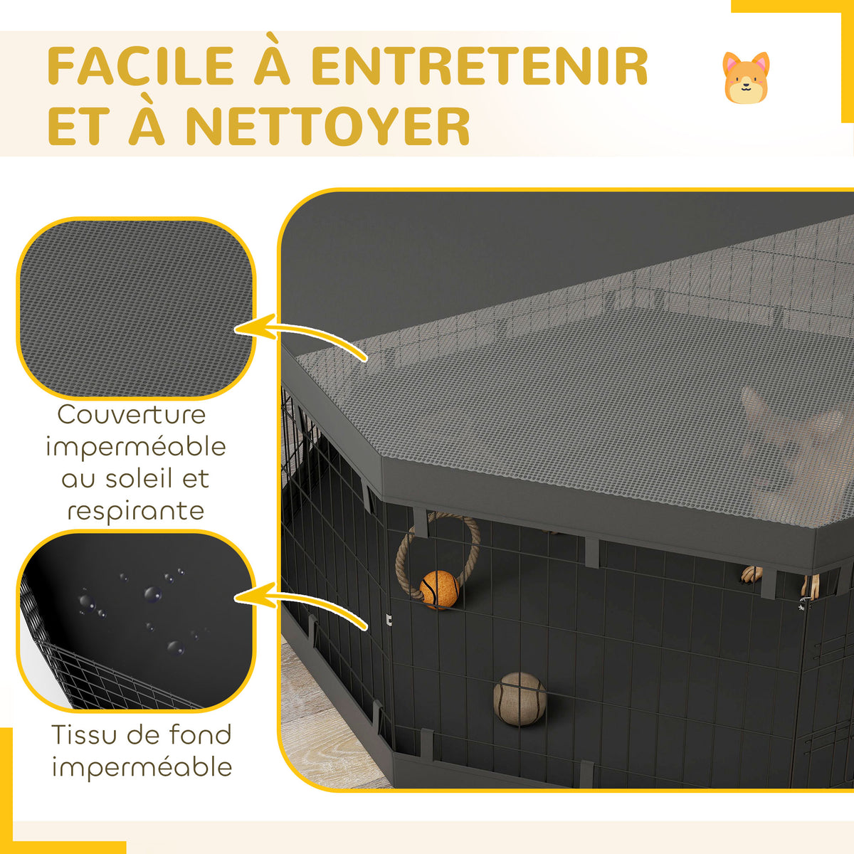 Parc pour chien enclos chien intérieur 8 panneaux pliables avec porte pour chiots acier 61l x 61H cm noir