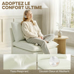 Fauteuil de salon, canapé 1 place moderne sans accoudoirs avec assise large, coussins épais, 146x85x78cm, crème