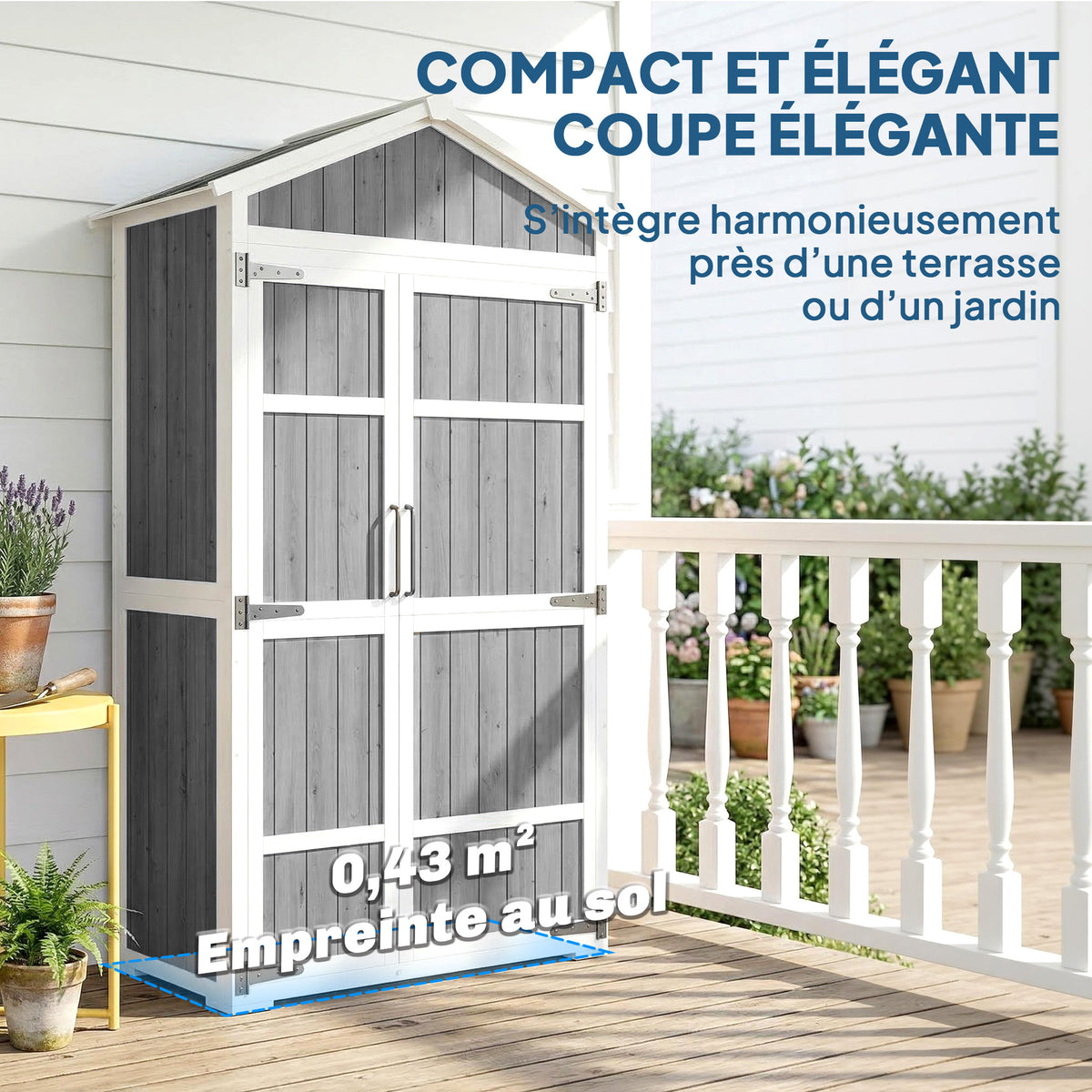 Armoire de Jardin Abri de Jardin Étanche avec Toit en Métal Double Porte pour Outils de Jardinage 105x55x179cm Gris