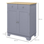 Opbergmeubel dressoir woonkamer met kasten, 2 lades en verstelbare planken, 68x40,3x85cm, grijs en naturel hout
