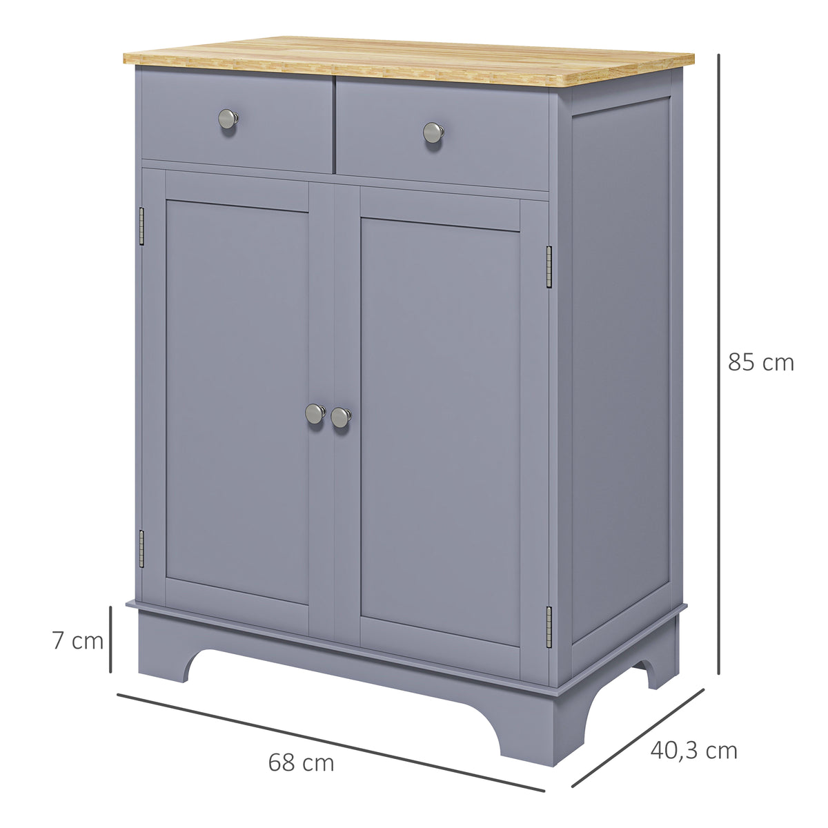 Opbergmeubel dressoir woonkamer met kasten, 2 lades en verstelbare planken, 68x40,3x85cm, grijs en naturel hout