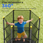 Trampoline Enfant Ø 1,40 × 1,90H m Filet de sécurité Porte zipée Couvre-Ressorts 6 poteaux rembourrés Inclus Noir