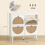 Meuble à chaussures 4 abattants 20 paires étagère réglable style bohème pieds en bois massif 105 x 24 x 97,5 cm blanc