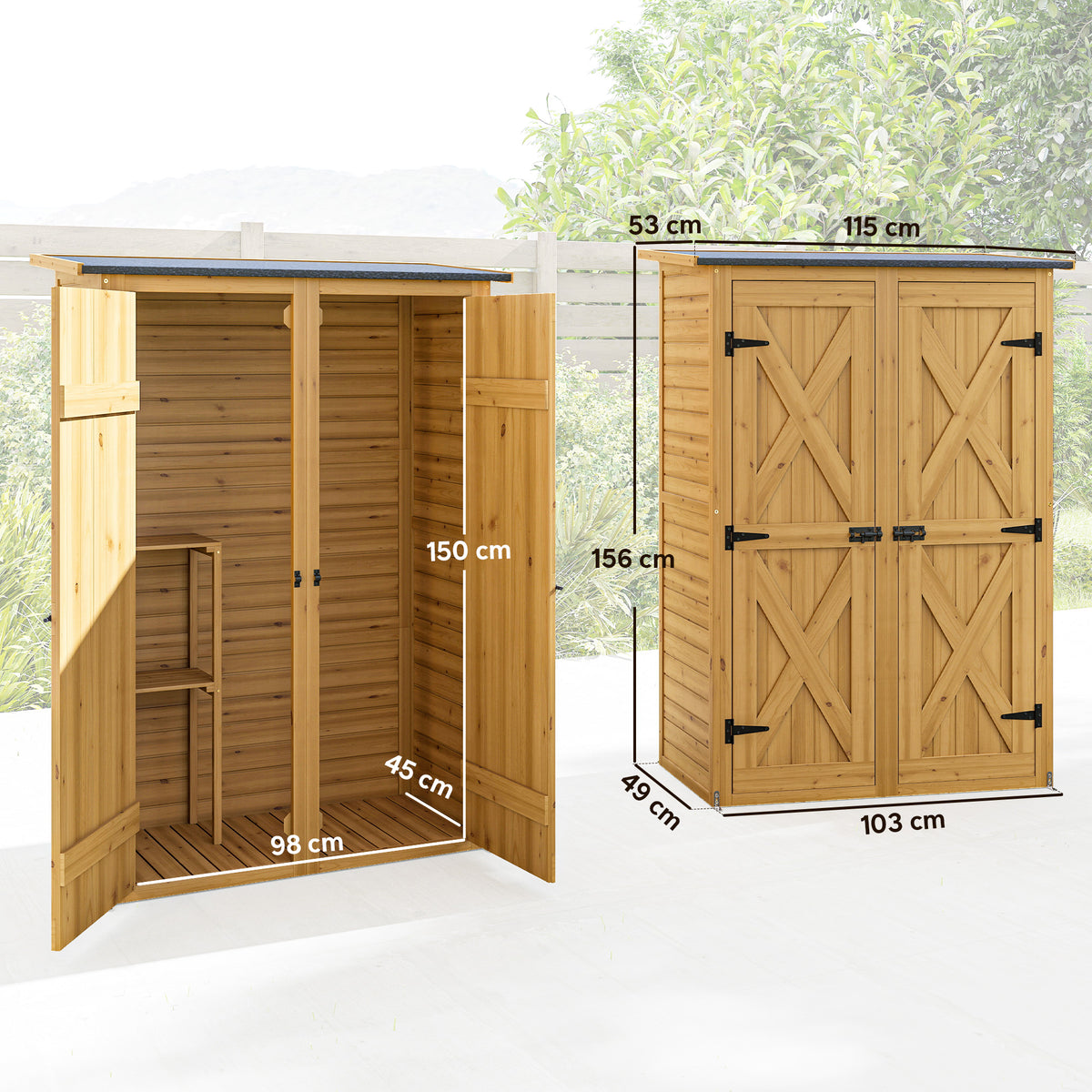 Abri de Rangement en Bois, Cabane de Jardin avec 2 Étagères, Marron