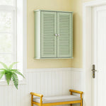 Armoire murale de salle de bain, meuble de rangement suspendu avec 2 portes persiennes et étagère réglable, vert