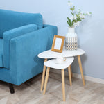 Juego de 2 mesas nido de diseño escandinavo con patas de madera y tablero de madera, blanco
