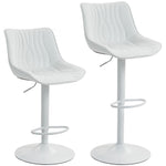Lot de 2 tabourets de bar, chaises de bar structure en acier hauteur réglable 92-110 cm, dossier repose-pieds blanc