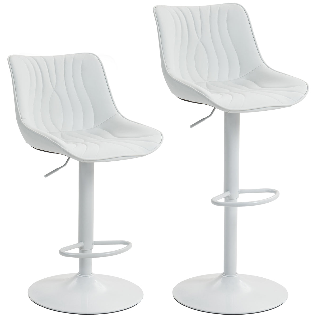 Lot de 2 tabourets de bar, chaises de bar structure en acier hauteur réglable 92-110 cm, dossier repose-pieds blanc