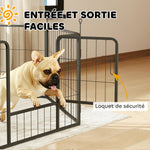 Dog playpen, 6-panel modular and foldable dog enclosure, portable steel with door 80 x 60 gray