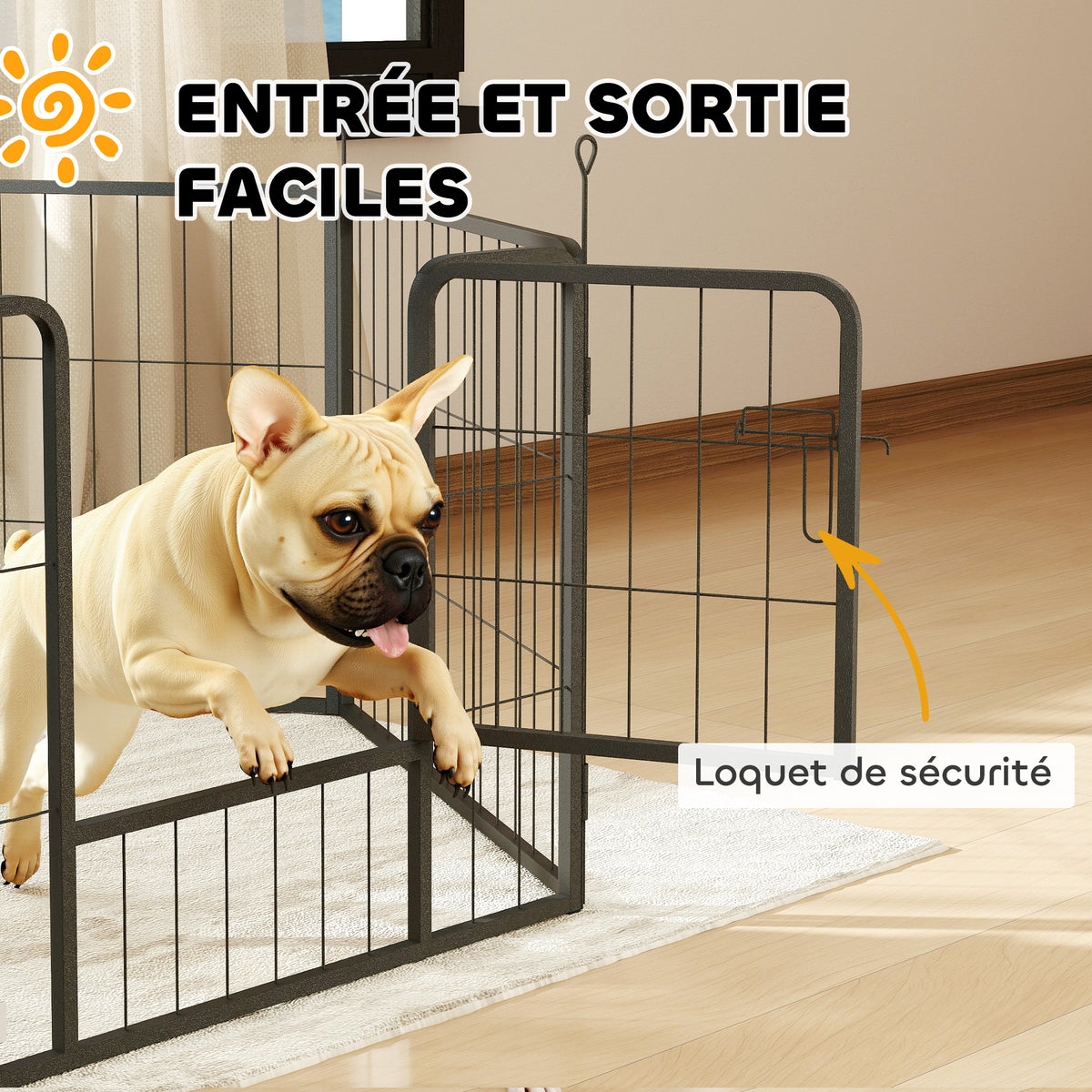 Dog playpen, 6-panel modular and foldable dog enclosure, portable steel with door 80 x 60 gray