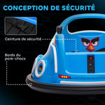 Voiture auto-tamponneuse électrique enfant 12V sous licence Angry Bird, voiture tournante 360°, 73 x 73 x 44 cm, bleu