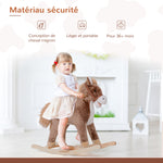 Cheval à Bascule Cheval de Cowboy Selle Grand Confort pour Enfants de 36+Mois Peluche Courte Douce Bois peuplier Charge 40 Kg Marron