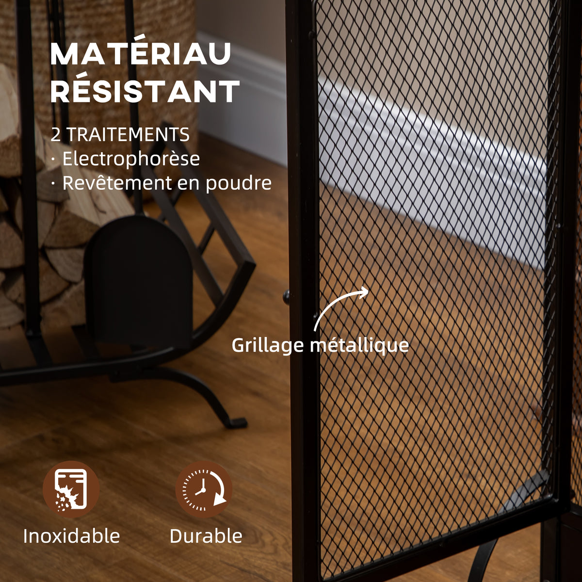 Pare-étincelles grille de protection pour cheminée pare-feu barrière de sécurité 3 volets pliables et porte 120 x 79 cm