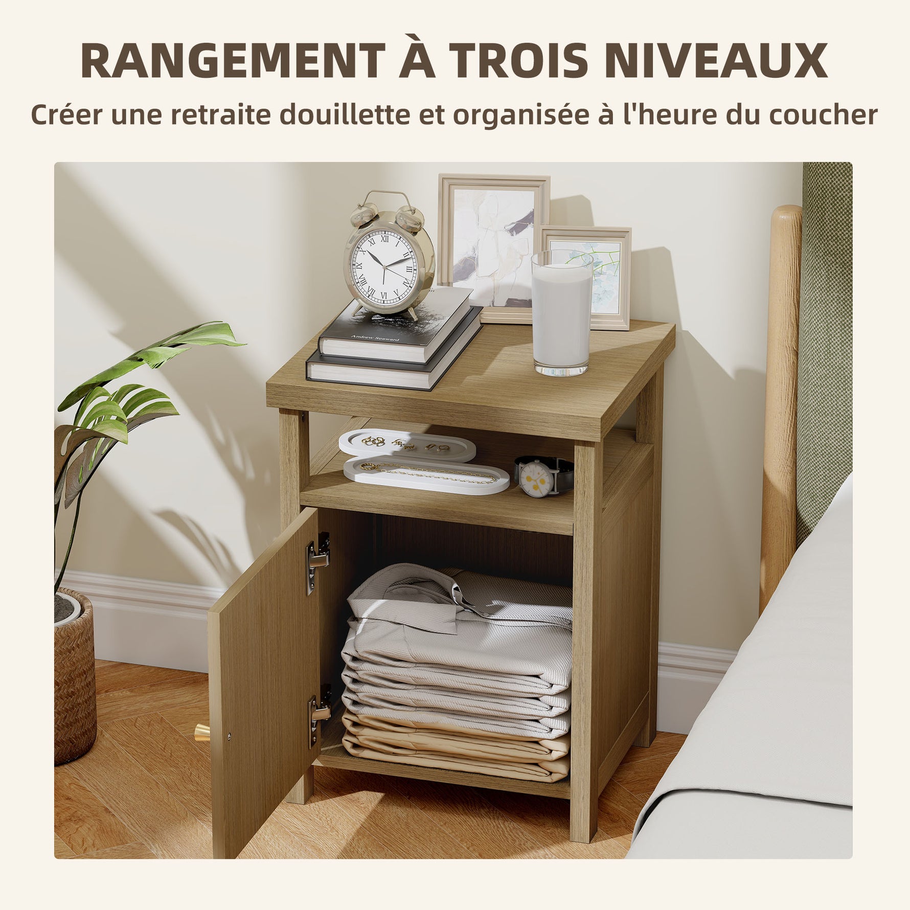 Lot de 2 tables de chevet étroite table d'appoint compartiment ouvert placard finition en rotin, 40 x 35 x 55 cm marron