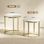 Lot de 2 tables basses tables d'appoint gigognes encastrables structure en acier et plateau en bois aspect marbre or
