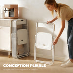 Lot de 6 chaises pliantes portables en plastique et acier, dossier incurvé, assise concave, 48,5 x 47 x 75 cm, blanc