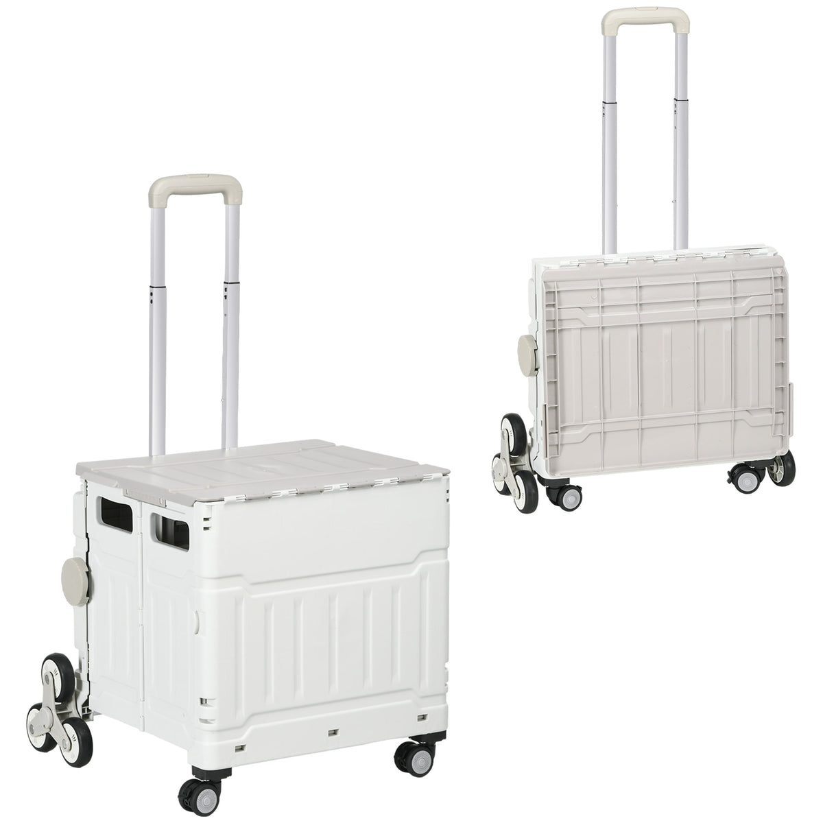 Chariot de courses pliable caddie de courses avec poignée télescopique réglable et couvercle charge max. 80 kg, blanc