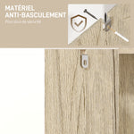 Meuble sous lavabo, meuble de salle de bain avec 2 portes, pieds en acier, 60 x 30 x 60 cm, blanc et bois naturel