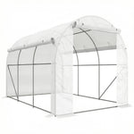 Serre de jardin 6 m² dim. 3 x 2 m avec 1 porte + 2 parois latérales zippées enroulables, 6 fenêtres, Blanc