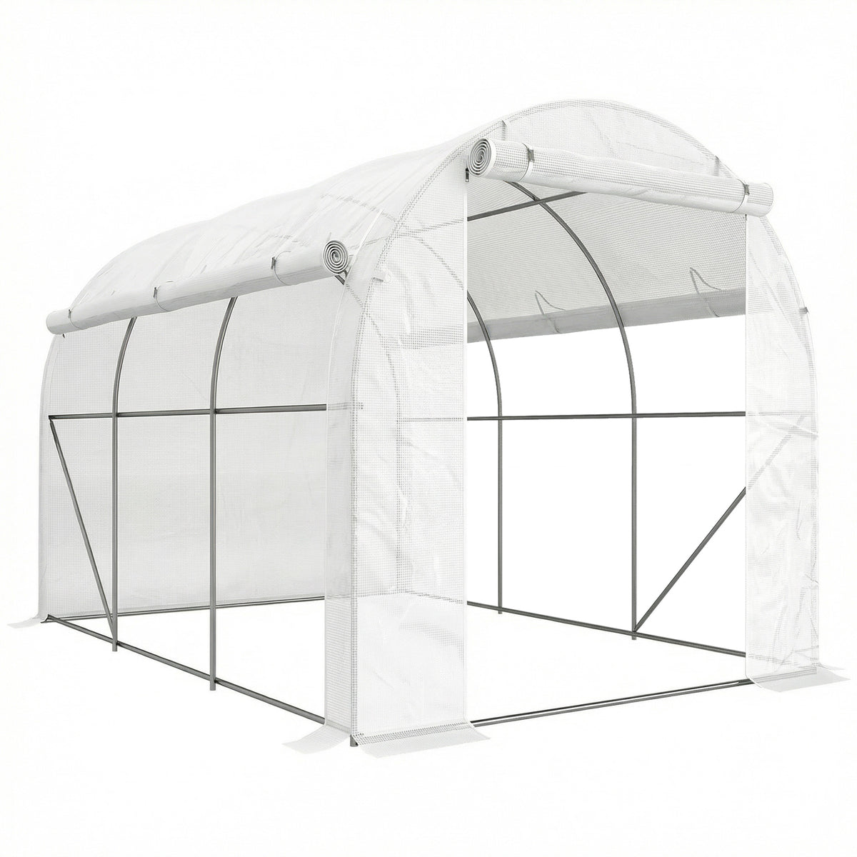 Serre de jardin 6 m² dim. 3 x 2 m avec 1 porte + 2 parois latérales zippées enroulables, 6 fenêtres, Blanc