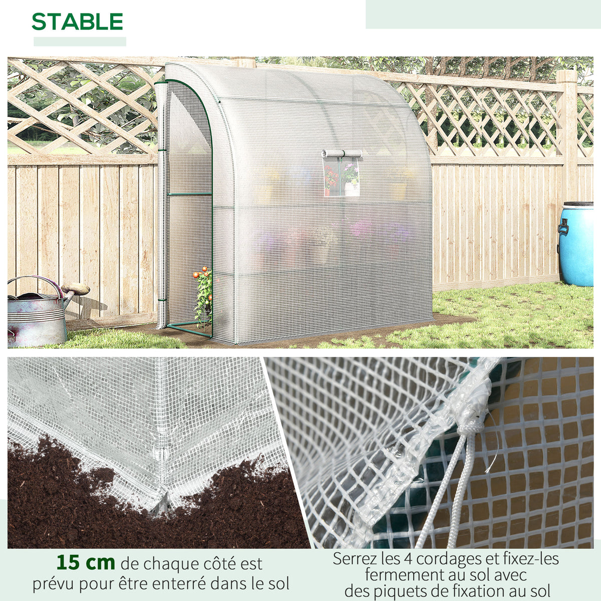Serre de jardin PE avec étagères 3 niveaux, serre de balcon, bâche renforcée 140 g/m², châssis en acier blanc