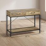 Table Console Table d'appoint d'entrée Industriel dim. 100L x 35l x 76H cm avec 2 tiroirs et 1 plateau Aspect Bois