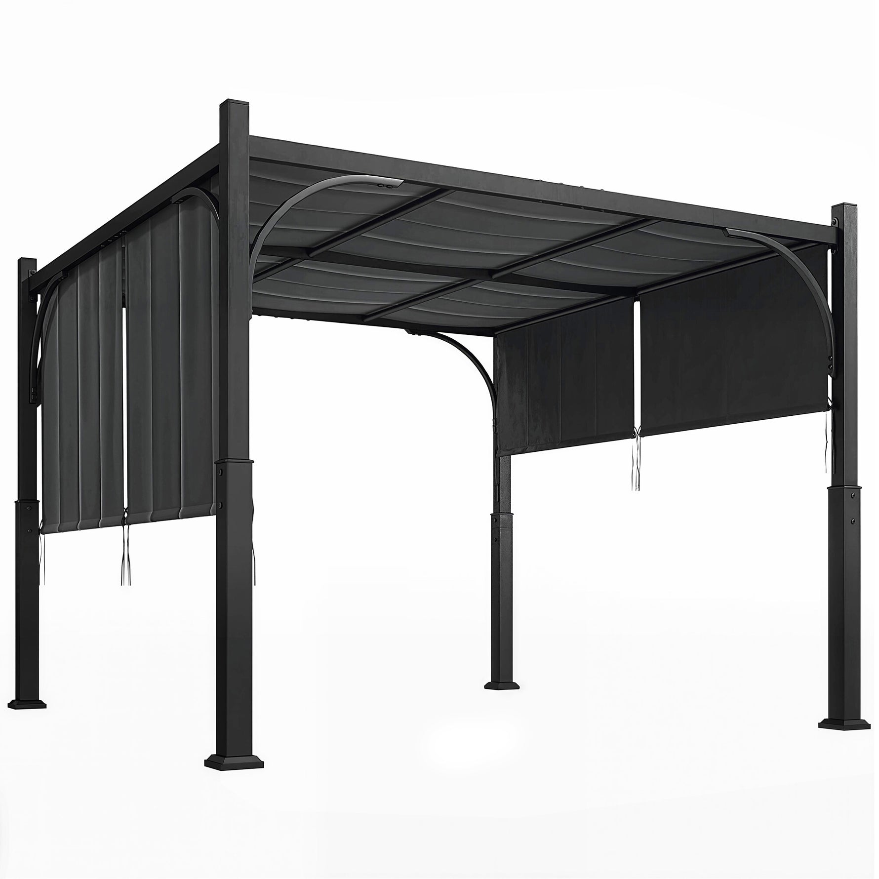 Pergola de jardin 3 x 3 m tonnelle de jardin avec Auvent coulissant, structure métallique, pour extérieur, Gris Foncé