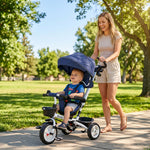6-in-1-Dreirad für Kinder, Schiebegriff, wendbarer Sitz, Korb, Sonnendach, Sicherheitsgurt, 1-5 Jahre, Blau