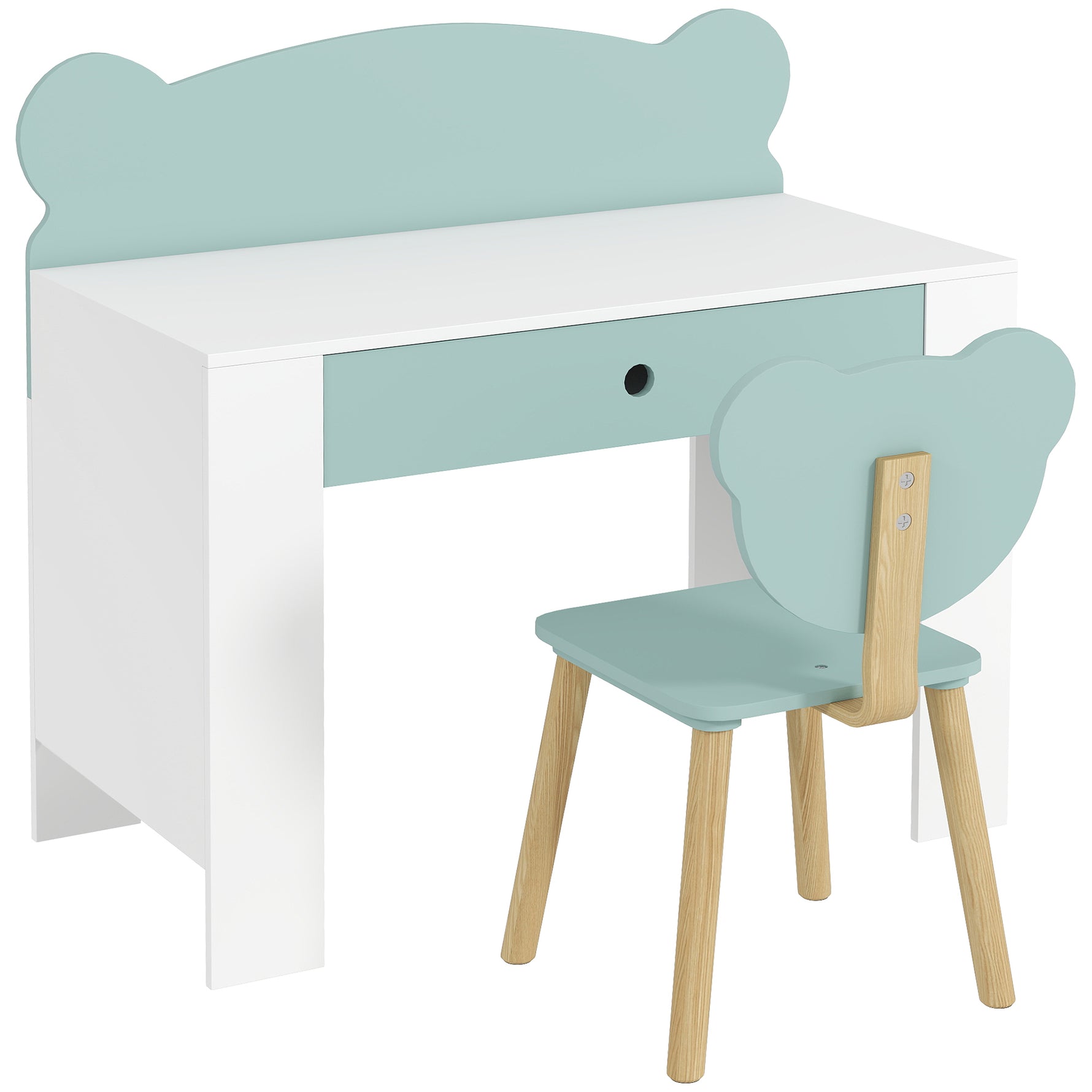Bureau enfant avec chaise, table enfant et chaise avec tiroir et large plateau, 80 x 41 x 74,5 cm, vert