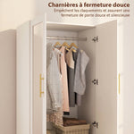Armoire chambre penderie avec miroir, 2 tiroirs, 2 portes et barre de suspension, 80 x 50 x 180 cm, blanc