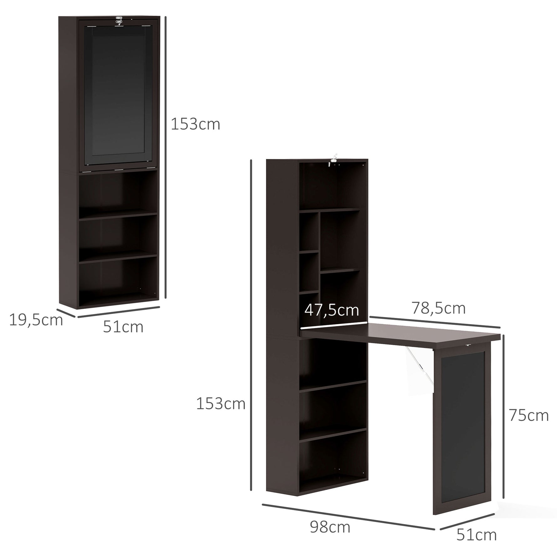 Bureau avec rangement pliable murale rabattable avec bibliothèque poste de travail tableau à craie et étagère réglable