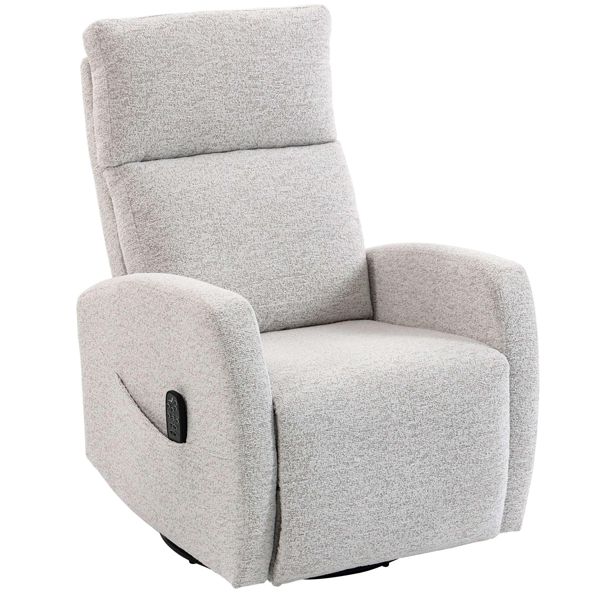 Massage- en verwarmingsfauteuil, relaxfauteuil van chenille, verstelbare rugleuning, 360° draaibaar, crème