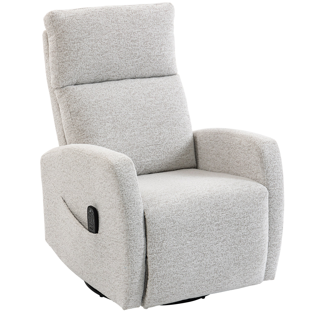 Sillón reclinable de masaje y calefacción, sillón de relax de chenilla, respaldo ajustable, giratorio 360°, crema