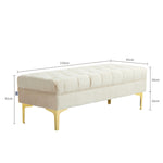 Banc banquette capitonnée bout de lit style classique chic dim. 118L x 45l x 42H cm piètement métal doré velours beige