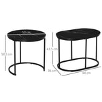 Lot de 2 tables basses tables d'appoint gigognes en acier et plateau MDF aspect marbre - table ronde et ovale - noir