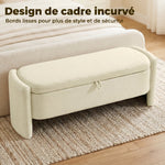 Banc Bout de Lit Banquette, 118x42x45cm, Banc de Rangement Rembourré en Tissu Bouclé, Pieds en Bois d'Eucalyptus, Crème