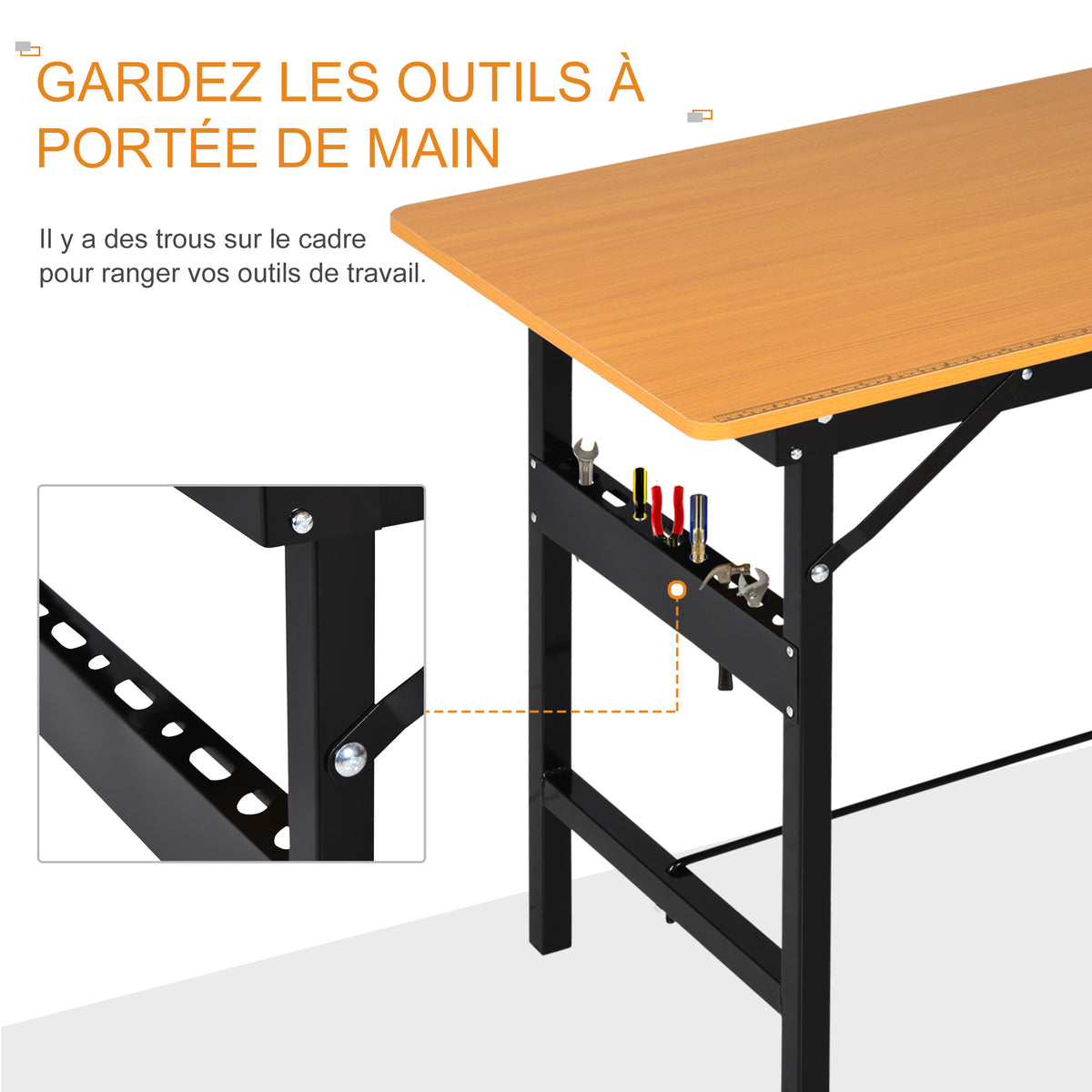 Opvouwbare werkbank, inklapbare werktafel met liniaal en gradenboog, MDF-werktafel 100 x 60 x 75,5 cm, geel/zwart