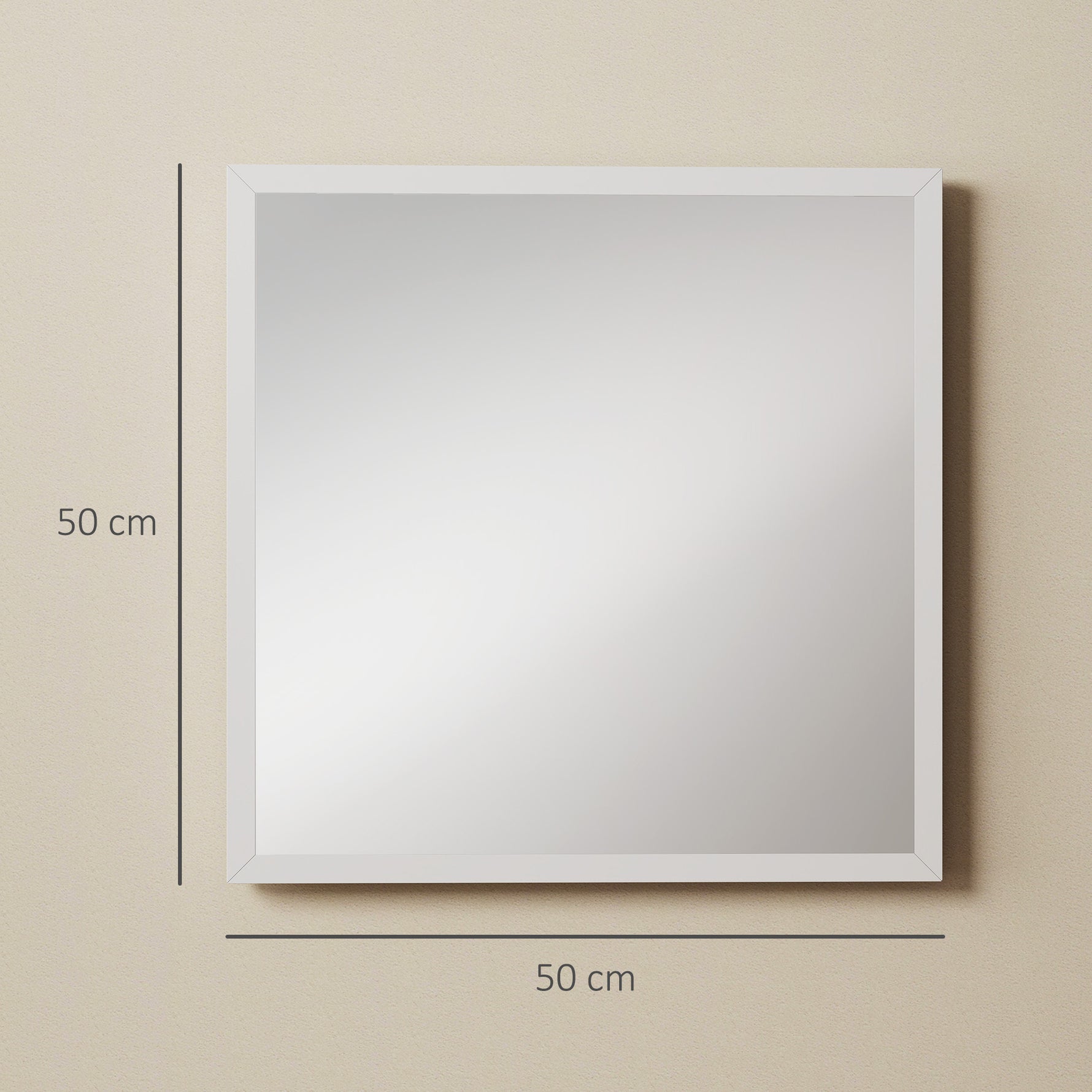 Miroir mural carré 50 x 50 cm, cadre en bois blanc, idéal pour la salle de bain, salon ou chambre