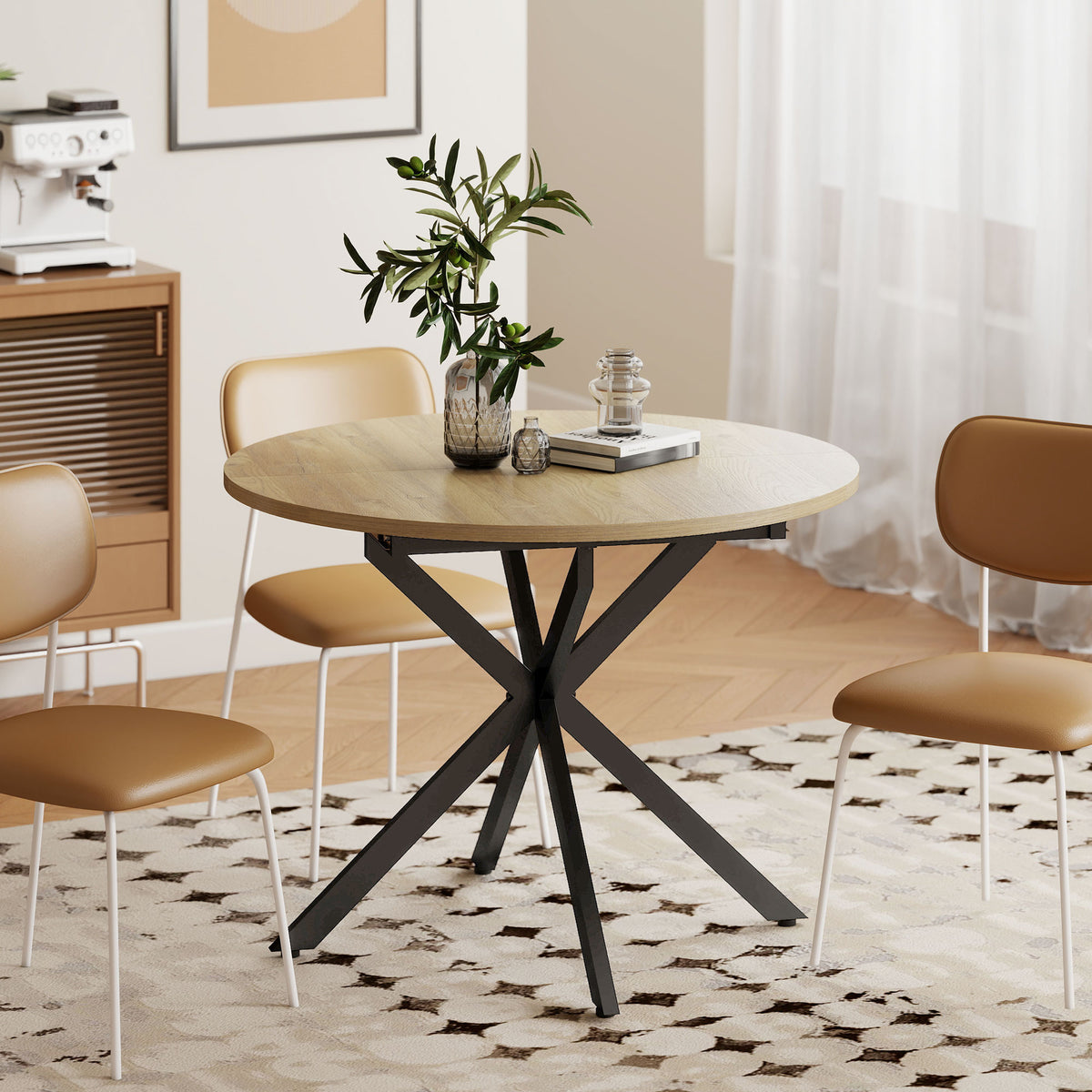Tavolo da pranzo ovale allungabile per 4-6 persone, tavolo da cucina con allunga 100-135 cm, effetto legno naturale
