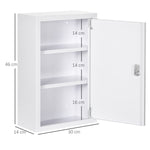 Armoire à pharmacie murale en acier, armoire à médicaments à 3 niveaux porte verrouillable 2 clés, 30x14x46cm, blanc