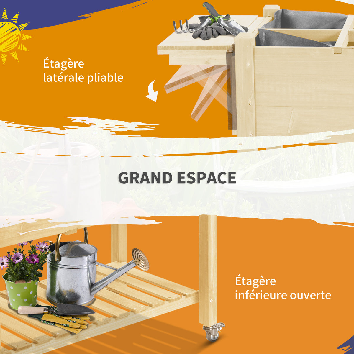 Jardinière sur Pied - Potager sur roulettes - étagère, Tablette Rabattable, Inserts d'irrigation, Feutre de Drainage