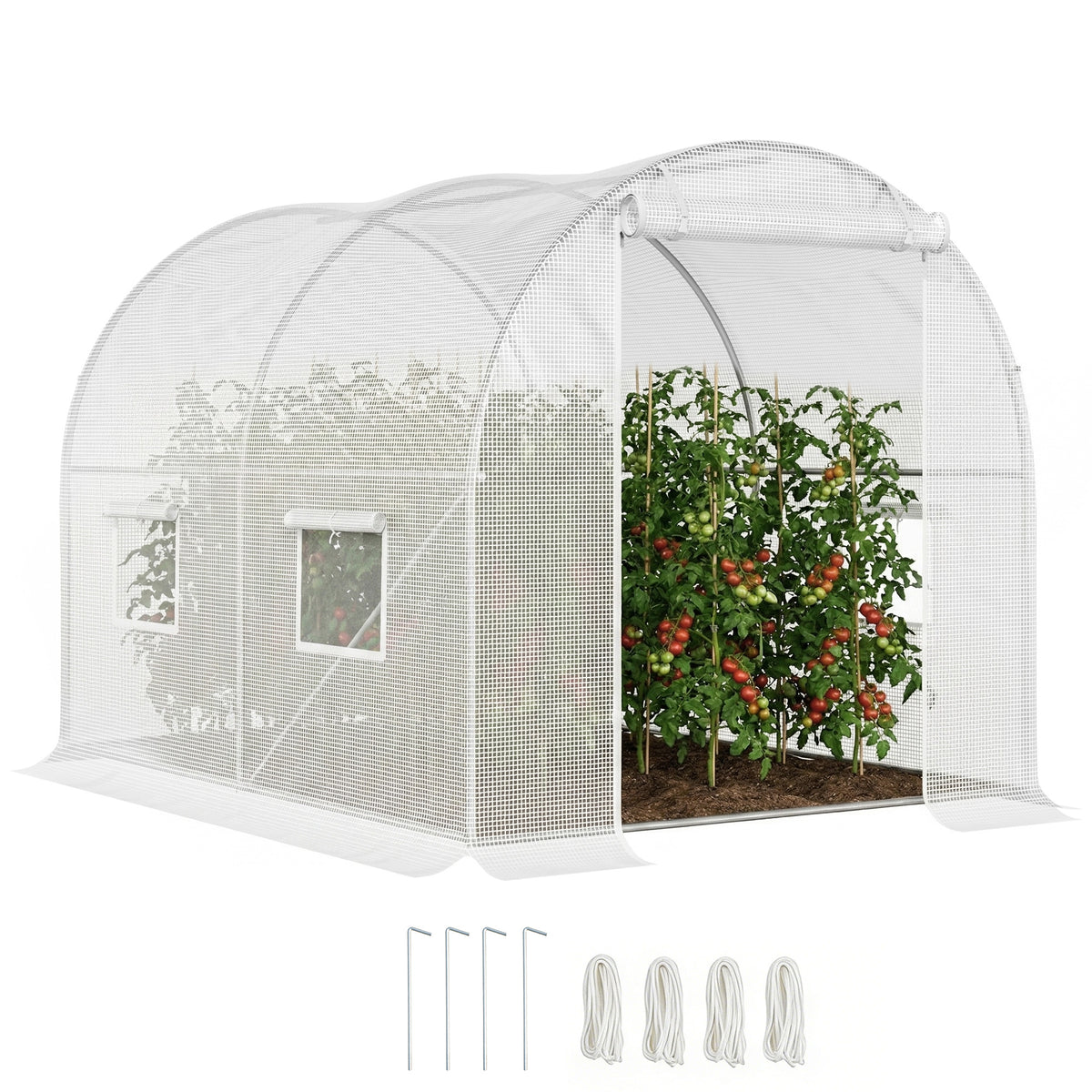 Serra da giardino a tunnel 6 m² 3L x 2P x 1,9A m Acciaio galvanizzato rinforzato diametro 2,4 cm + PE alta densità finestre Porta Bianco